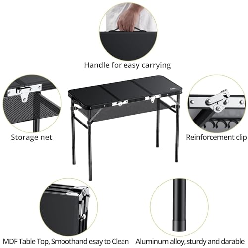 Folding Camping Table 3ft Portable Aluminum with Storage Net U842