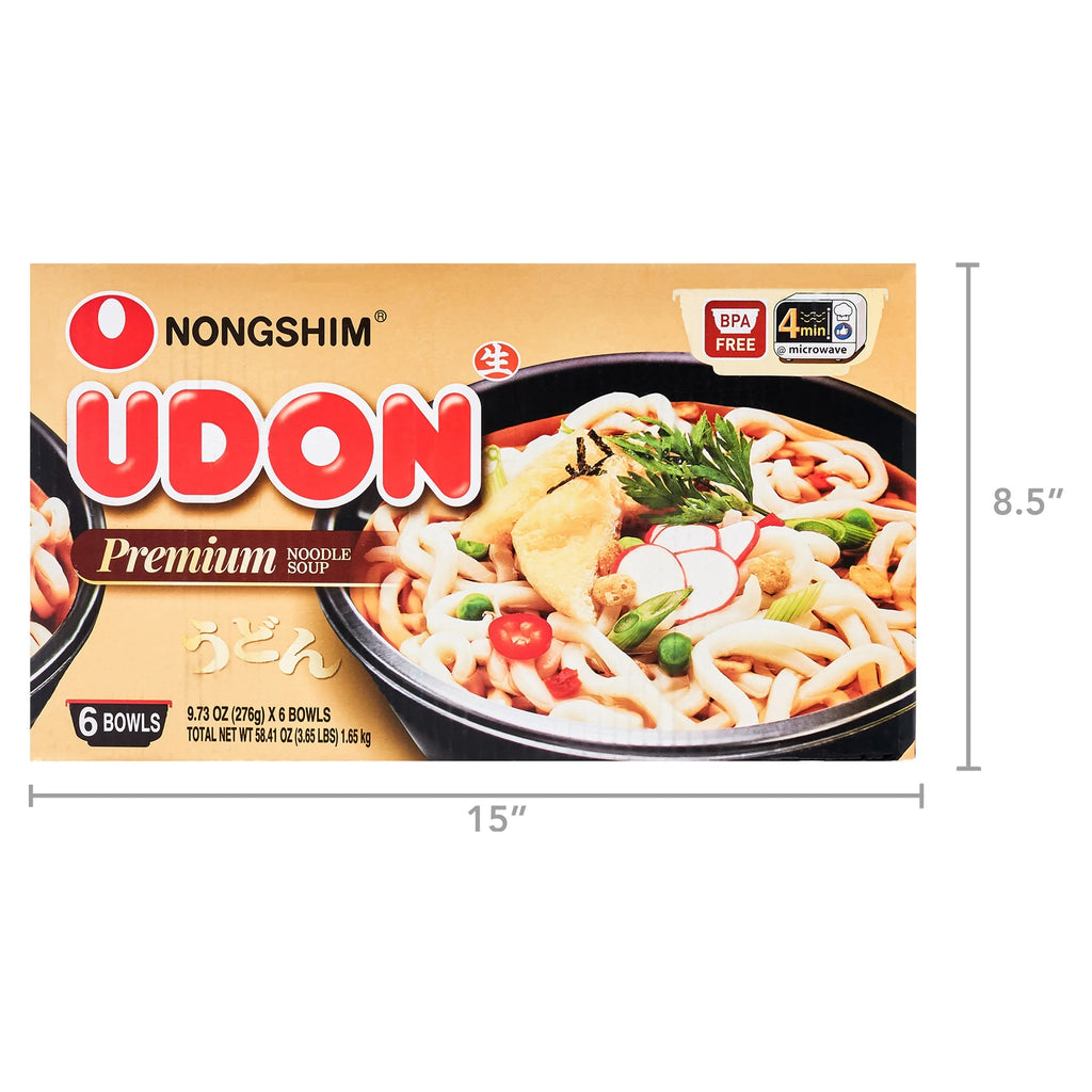Nongshim Pre-Cooked Udon Savory Soy Noodle Soup Bowl, 9.73oz, 6 Count L7582