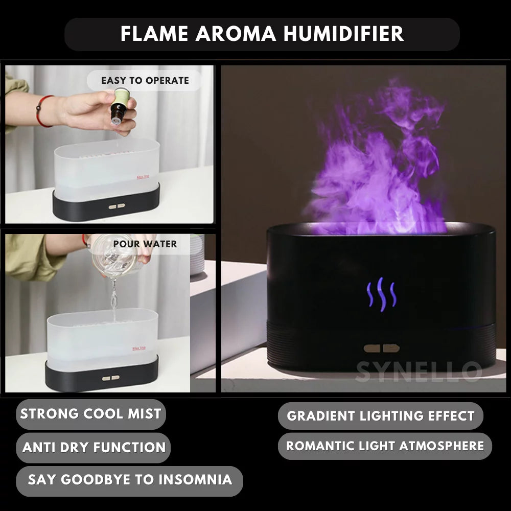 SYNELLO Flame Diffuser for Essential Oils 180ml Cool Mist Humidifier A15107