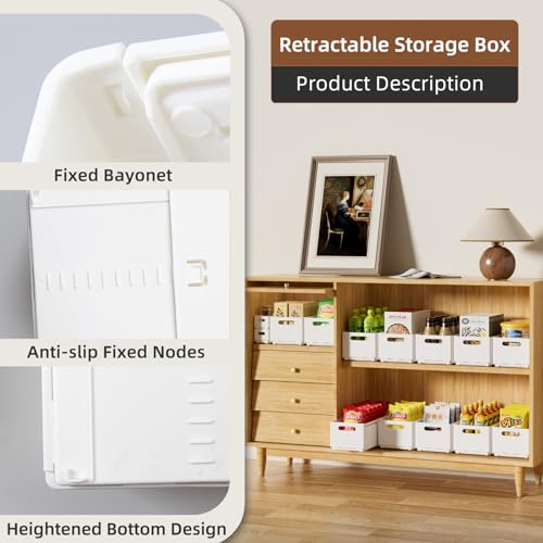 Retractable Plastic Storage Bins with Handles, Stackable, White, 3.84L, 3PCS T663