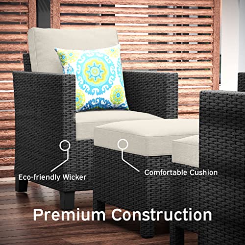 Nestl Patio Furniture Set 5 Piece Brown Wicker with Beige Cushions L68005