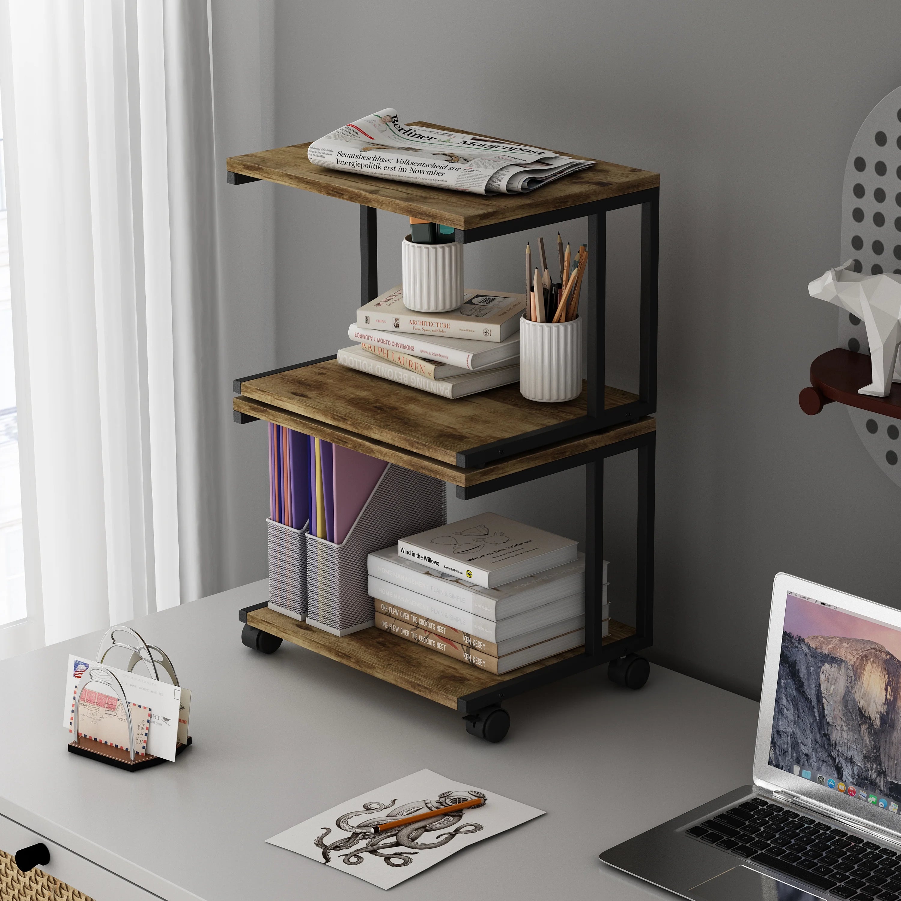 Printer Stand with Wheels and Storage, 2 Pack F7887