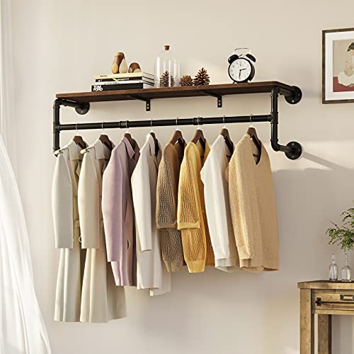 GREENSTELL Wall Mounted Clothes Rack with Top Shelf, 45.5in Industrial Pipe Garment Rack M889