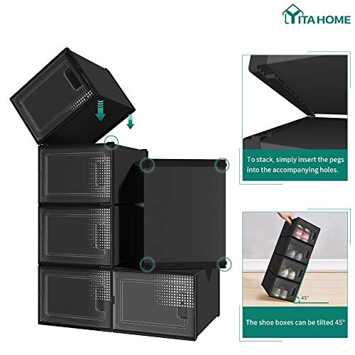 YITAHOME 18 Pack Stackable Shoe Storage Boxes for Closet, Black F28564