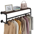 GREENSTELL Clothes Rack with Top Shelf, 45.5in Industrial Pipe Wall Mounted Garment Rack, Space-Saving Display Heavy Duty Detachable Multi-Purpose Hanging Rod for Closet Storage