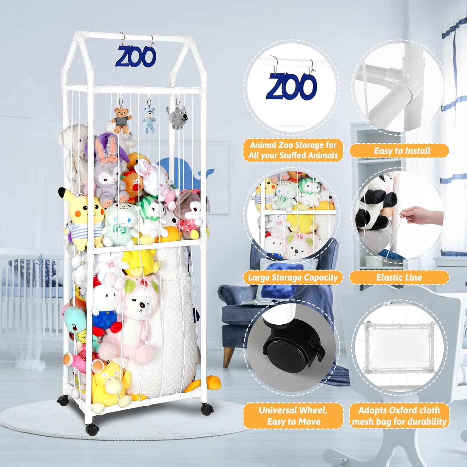 Stuffed Animal Storage Zoo Holder with Elastic Band and Net E5028