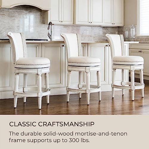 Maven Lane Pullman 31 Inch Upholstered Barstool with Back, Weathered Oak, Set of 3 B7188