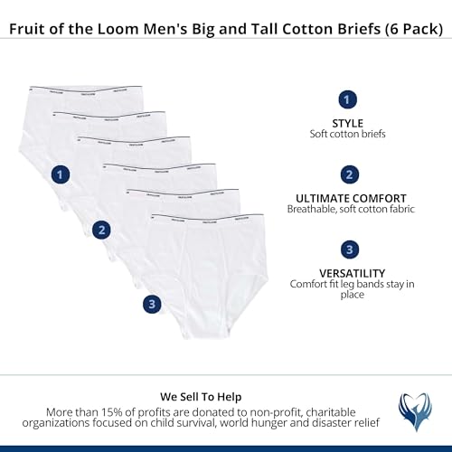 Fruit Of The Loom Men's Cotton White Briefs 6 Pack E755
