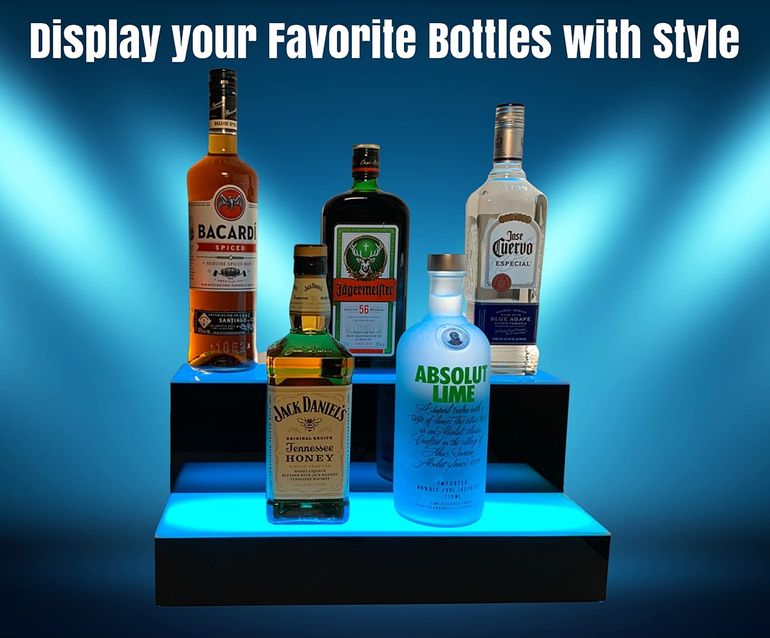 LED Liquor Bottle Display Shelf 2 Step Lighted Bar Stand 16 inch B92175