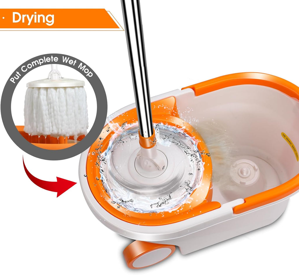 MASTERTOP Spin Mop & Bucket with Wringer, Stainless Steel, 7 Microfiber Refills L7177