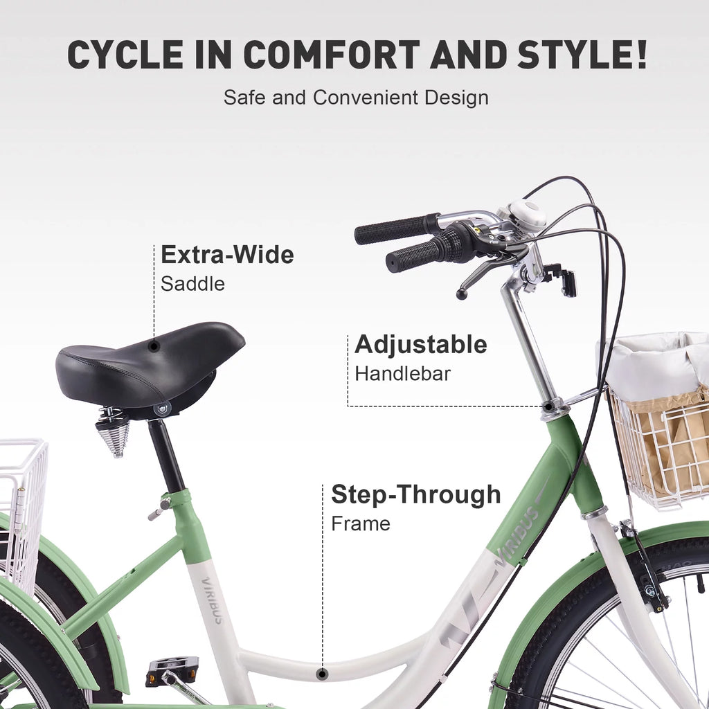 VIRIBUS Adult Tricycle 26 Inch 7 Gears with Front Rear Basket O4659