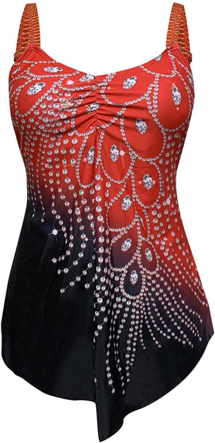 Ladies Tankini Swimsuits with Long Shorts for Older Women Red X441960