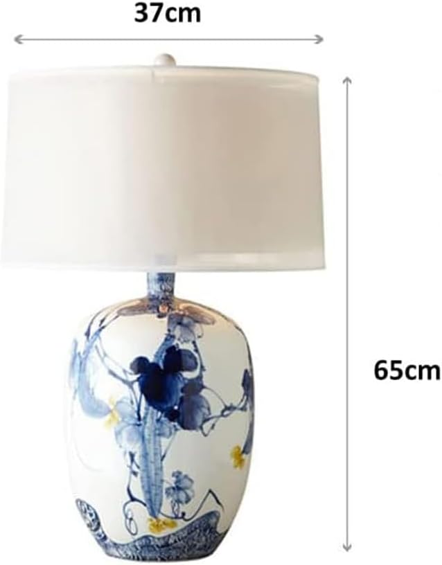 Chinese Blue and White Porcelain Table Lamp with Drum Shade P9534