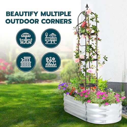 Metal Obelisk Trellis for Climbing Plants Outdoor 6ft, Heavy Duty Black Garden Vine Support J451408