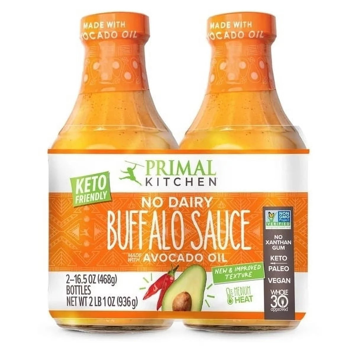 Primal Kitchen Buffalo Sauce with Avocado Oil 16.5 Ounce (Pack of 2)
