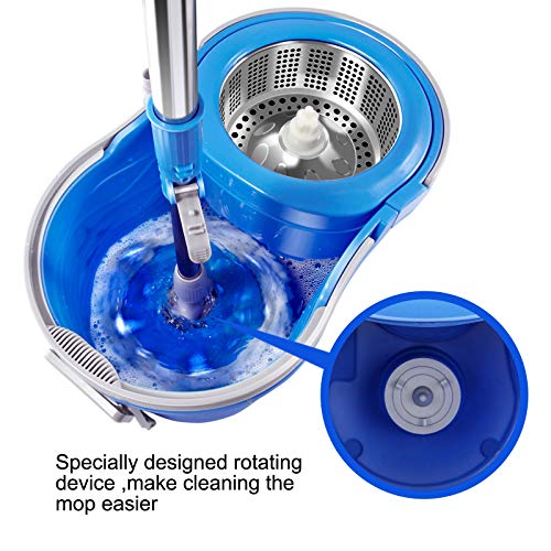 MASTERTOP Mop Bucket with Wringer Set, Spin Mop with 2 Wheels, Stainless Steel Handle, 5 Microfiber Refills T458321