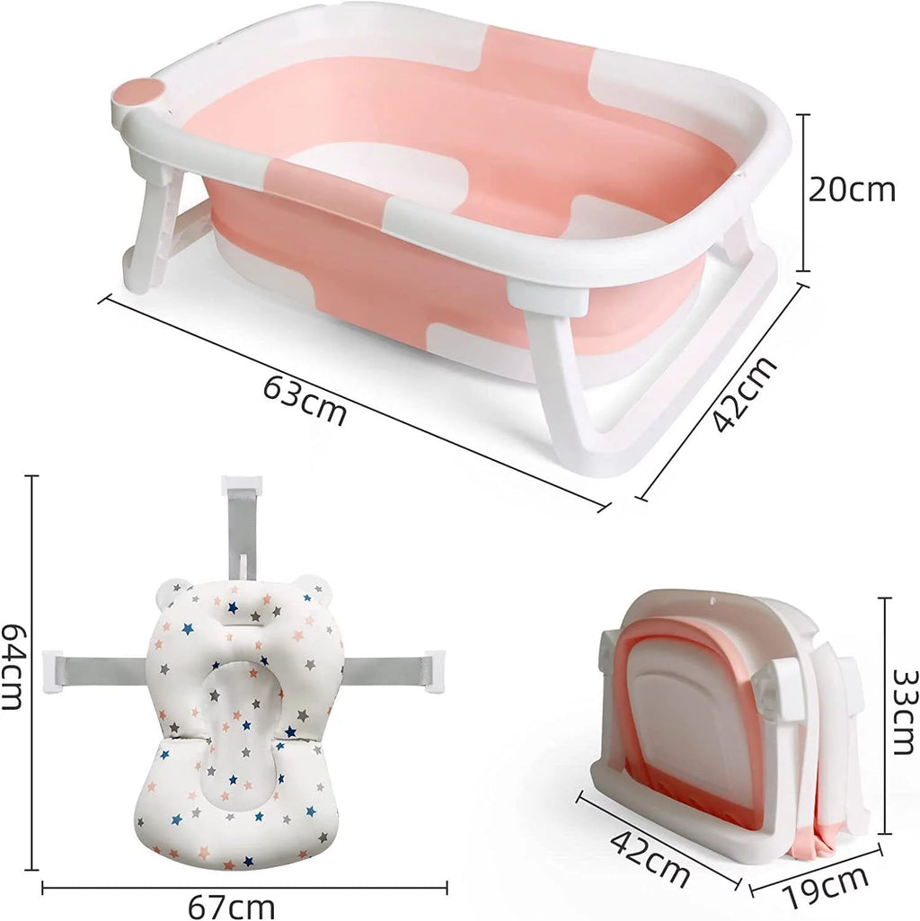 SHANNA Collapsible Newborn Bath Tub with Pillow and Temperature Sensor, Pink Y3888