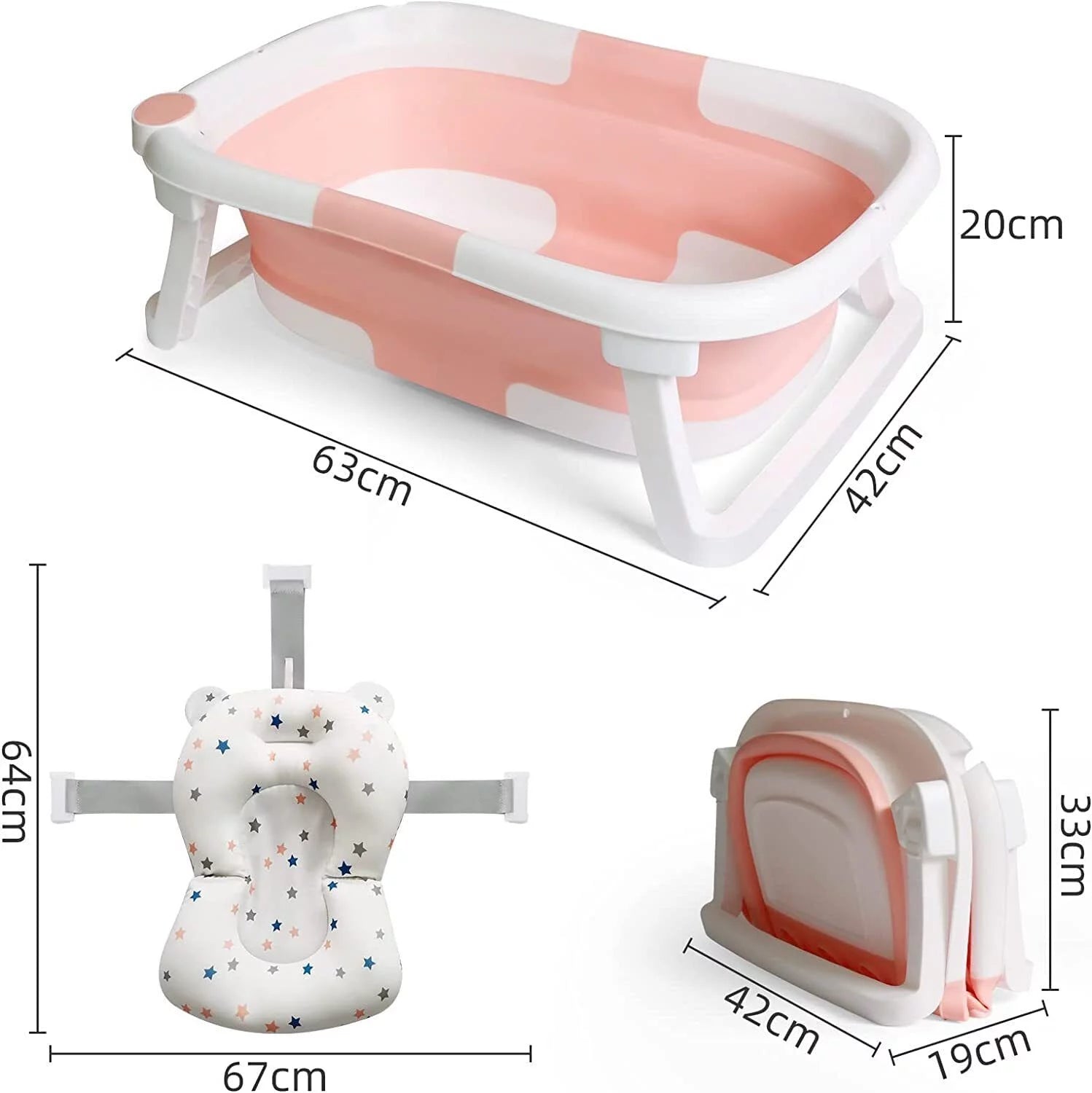SHANNA Collapsible Newborn Bath Tub with Pillow and Temperature Sensor, Pink Y3888