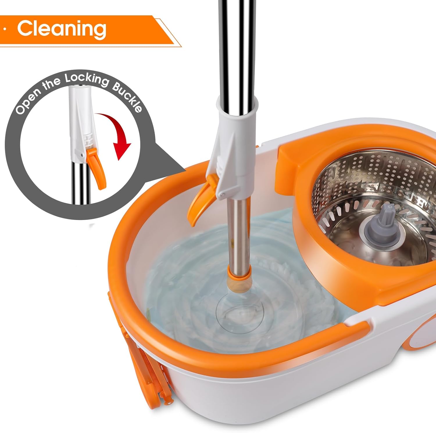 MASTERTOP Spin Mop & Bucket with Wringer, Stainless Steel, 7 Microfiber Refills L7177