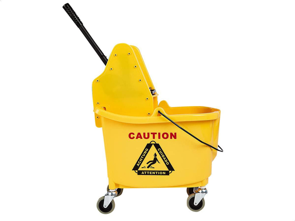 Amazon Basics Rectangular Mop Bucket with Down Press Wringer, 35-Quart, Yellow L9108