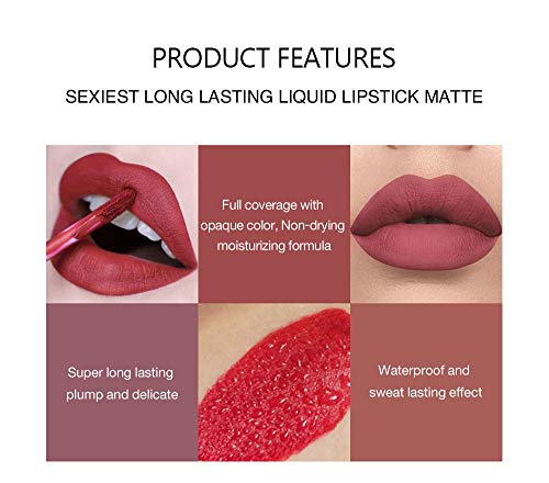 Matte Liquid Lipstick Set - Long-Lasting Waterproof Lip Stain (Light Red) W889