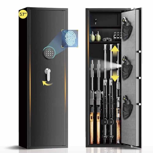 4-5 Large Gun Safe,Quick Access Long Gun Safes for Home Rifle and Pistols,Gun Cabinets with Removable Shelf, Anti-Theft Rifle Safe with Dual Alarms & Silent Mode