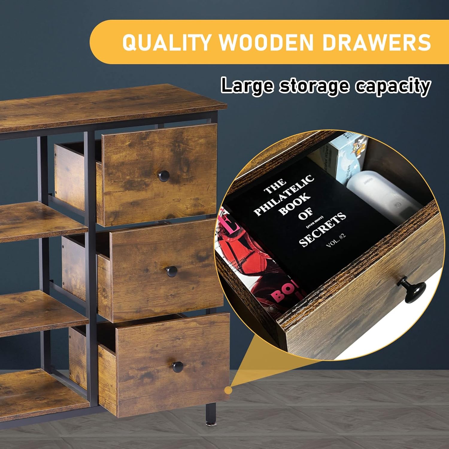 Farmhouse Coffee Station Cabinet with 3 Wooden Drawers & Shelves, Brown V16350