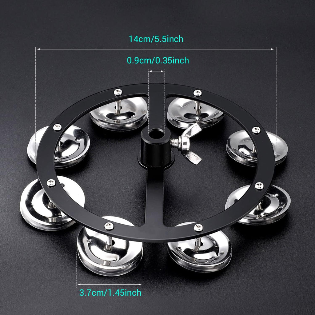 Facmogu 5.5 Inch Mountable Hi-hat Tambourine with 8-pair Steel Jingles, Black E964