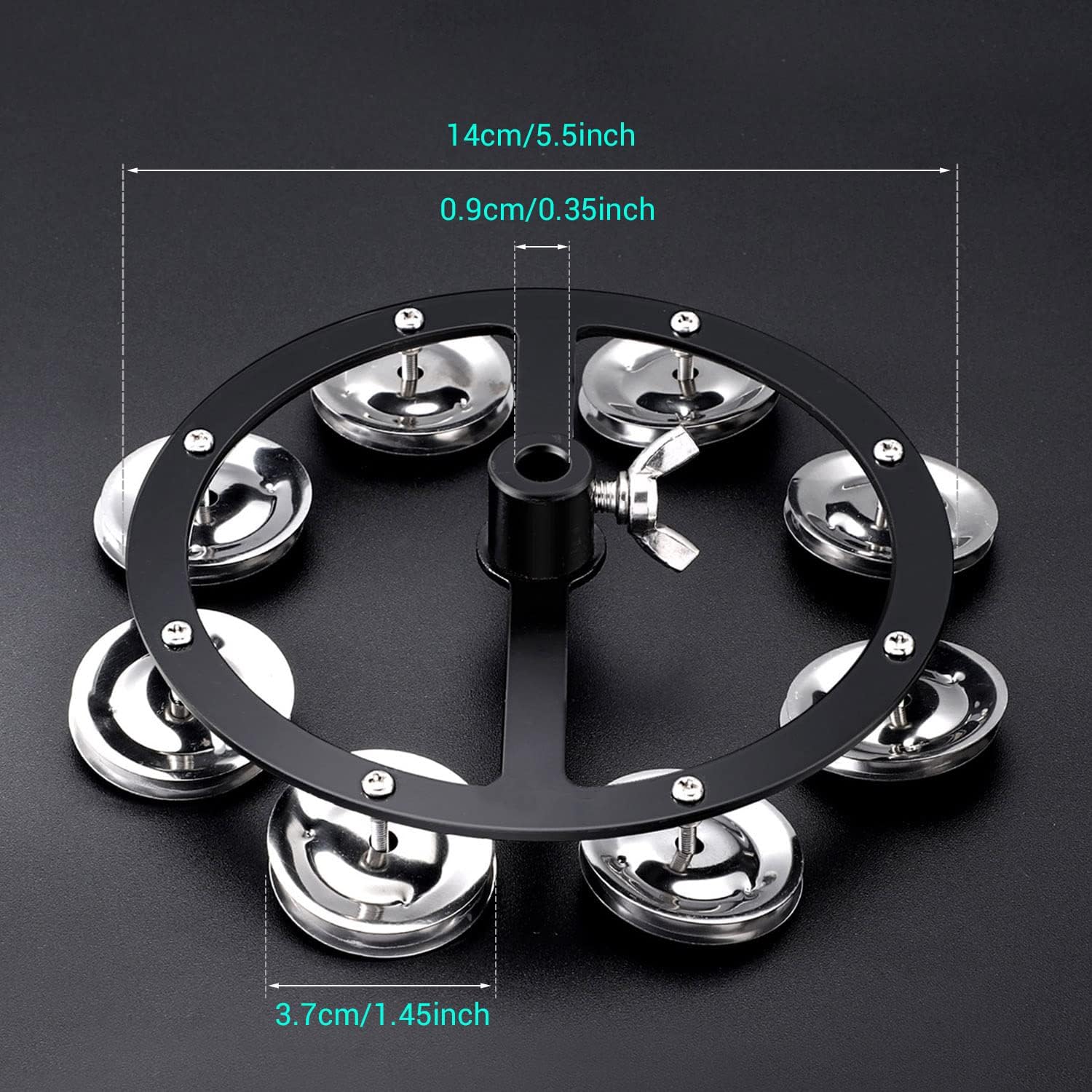 Facmogu 5.5 Inch Mountable Hi-hat Tambourine with 8-pair Steel Jingles, Black E964