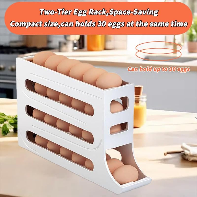 Egg Holder for Fridge 30 Egg Container with Auto Rolling Tray (Gray) J76567