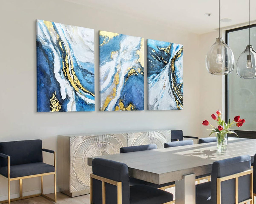 Gold Wall Art Abstract Blue Paintings Large Framed Canvas for Living Room Bedroom X86405