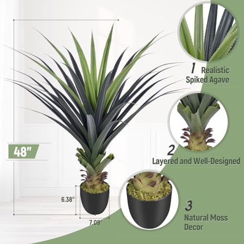 3ft Artificial Spiked Agave Plant, UV Resistant Indoor Outdoor Faux Plant T765
