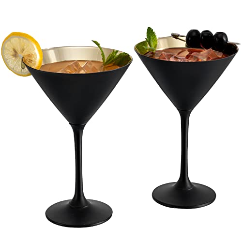 MyGift 8 Ounce Modern Copper Tone Martini Glasses, Elegant Metallic Plated Drinking Glass for a Cocktail Party, Wedding, or Anniversary Dinner, Set of 2