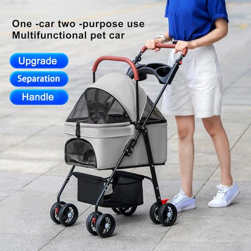 4 Wheels Pet Stroller for Small Dogs and Cats with Cup Holder & Removable Liner W1890