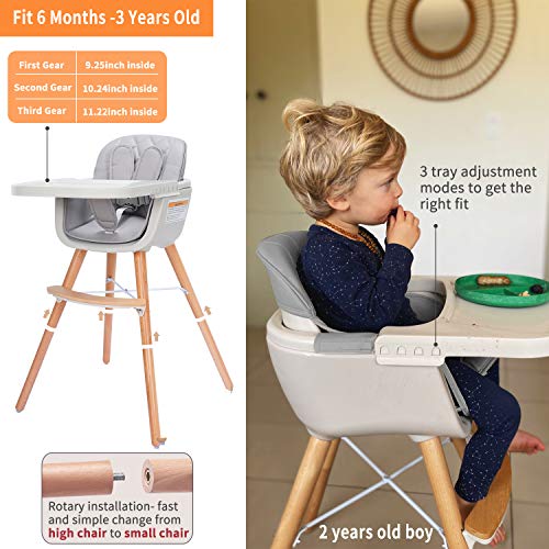 3-in-1 Convertible Wooden High Chair with Adjustable Legs, Gray E717648
