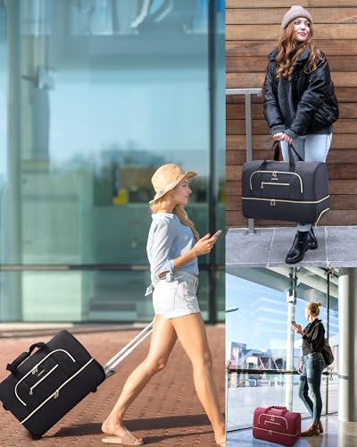 BAGSMART Rolling Duffle Bag 45L Carry-on with Shoes Compartment, Black V635970