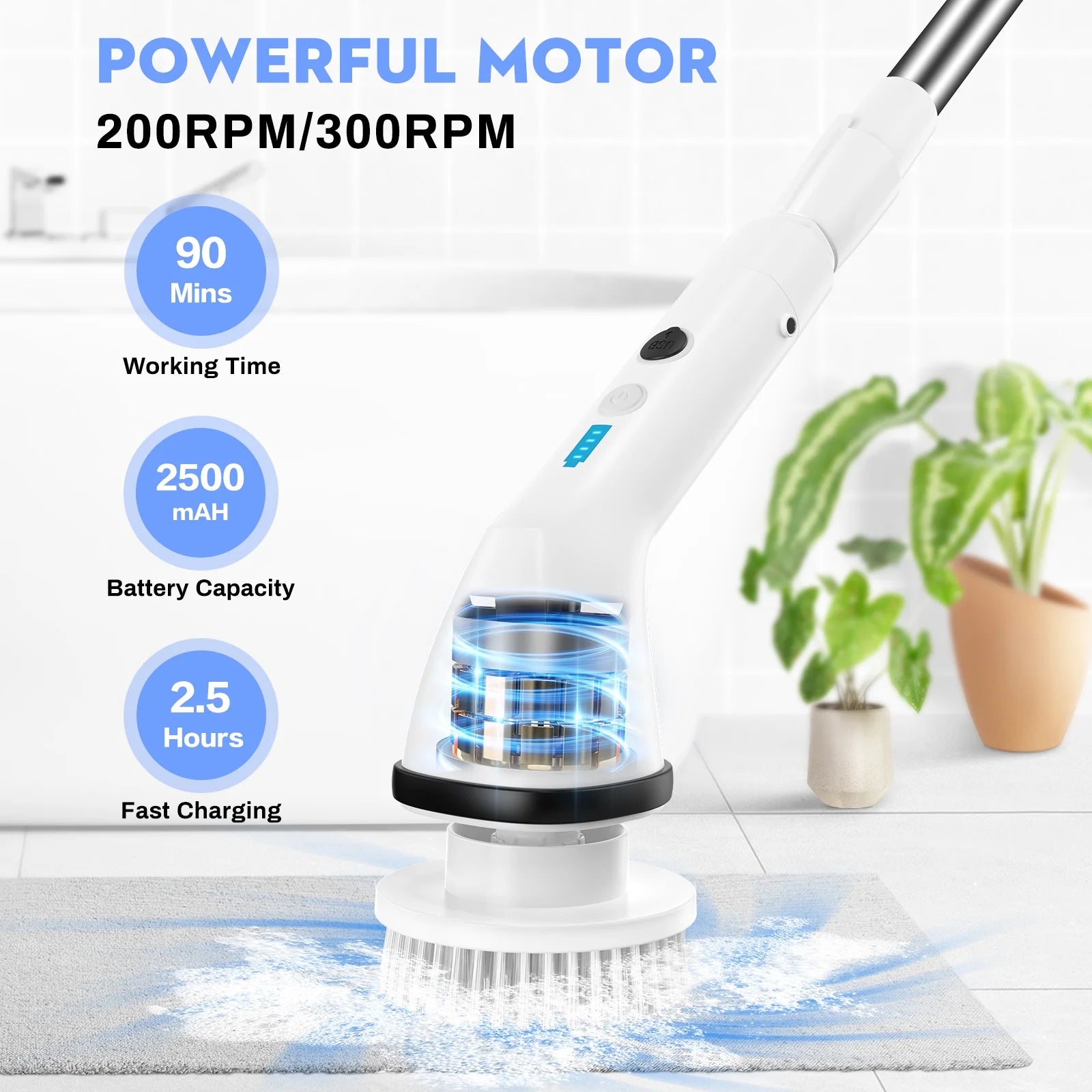 VAVSEA Electric Spin Scrubber Cleaning Brush for Bathroom, 51 inch R775