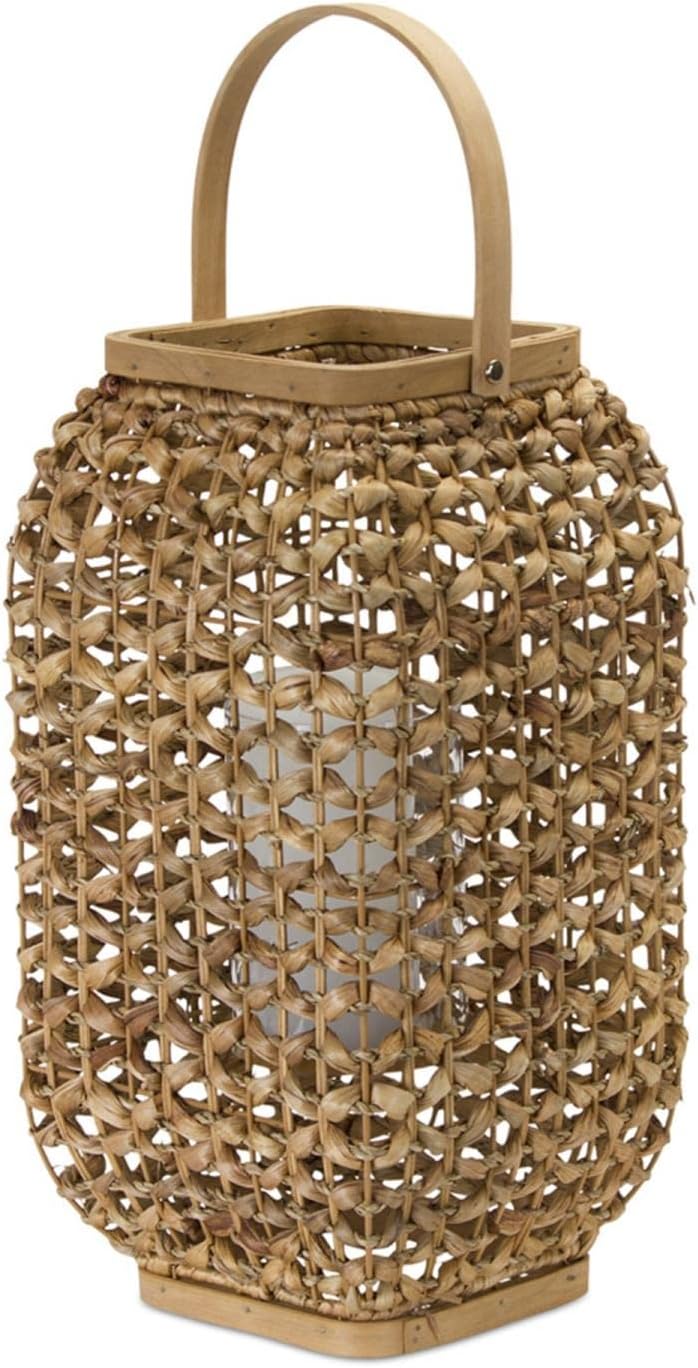 Melrose Candle Holder Home House Decorative Lantern 21.5" H Wicker/Glass