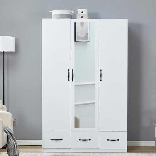 Rattan Armoire Wardrobe Closet with 3 Doors and 4 Drawers O4323