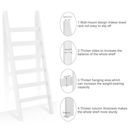 White 6-Tier Bamboo Blanket Ladder Rack P619974