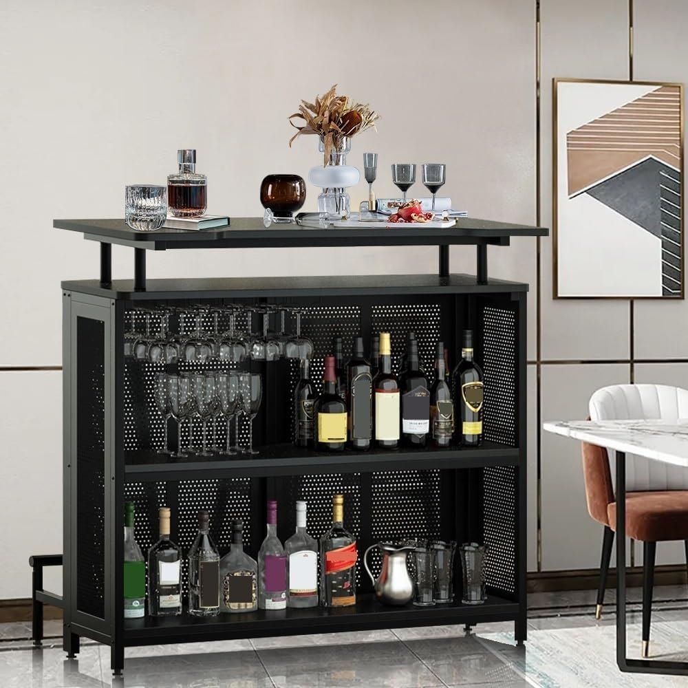 Industrial Liquor Bar Table with Stemware Rack Y305387