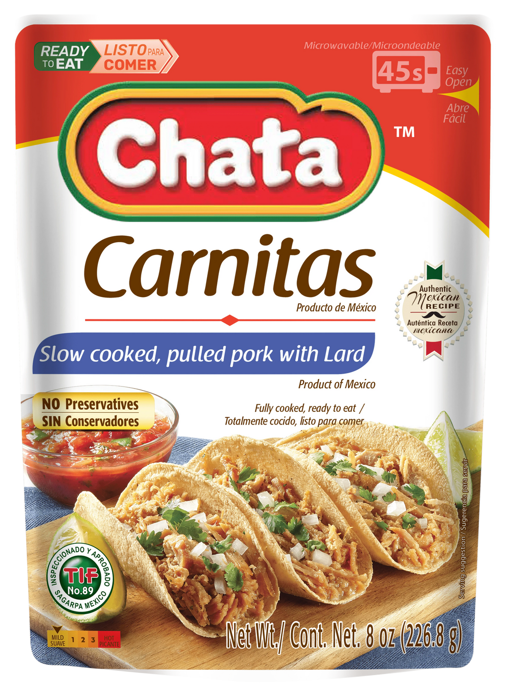 Chata Pork Carnitas Pouch, 8 oz, Pack of 6 J5183