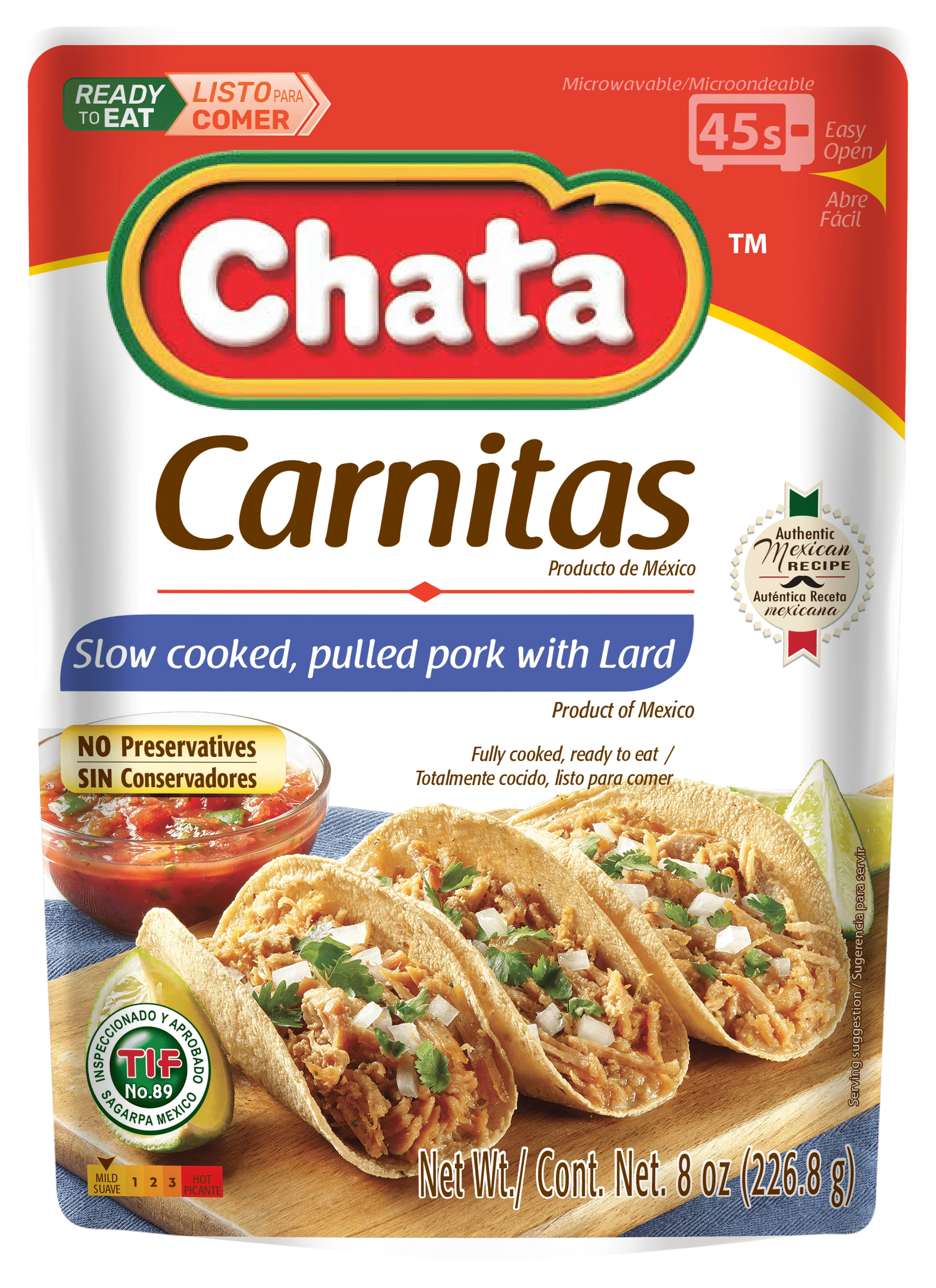 Chata Pork Carnitas Pouch, 8 oz, Pack of 6 J5183