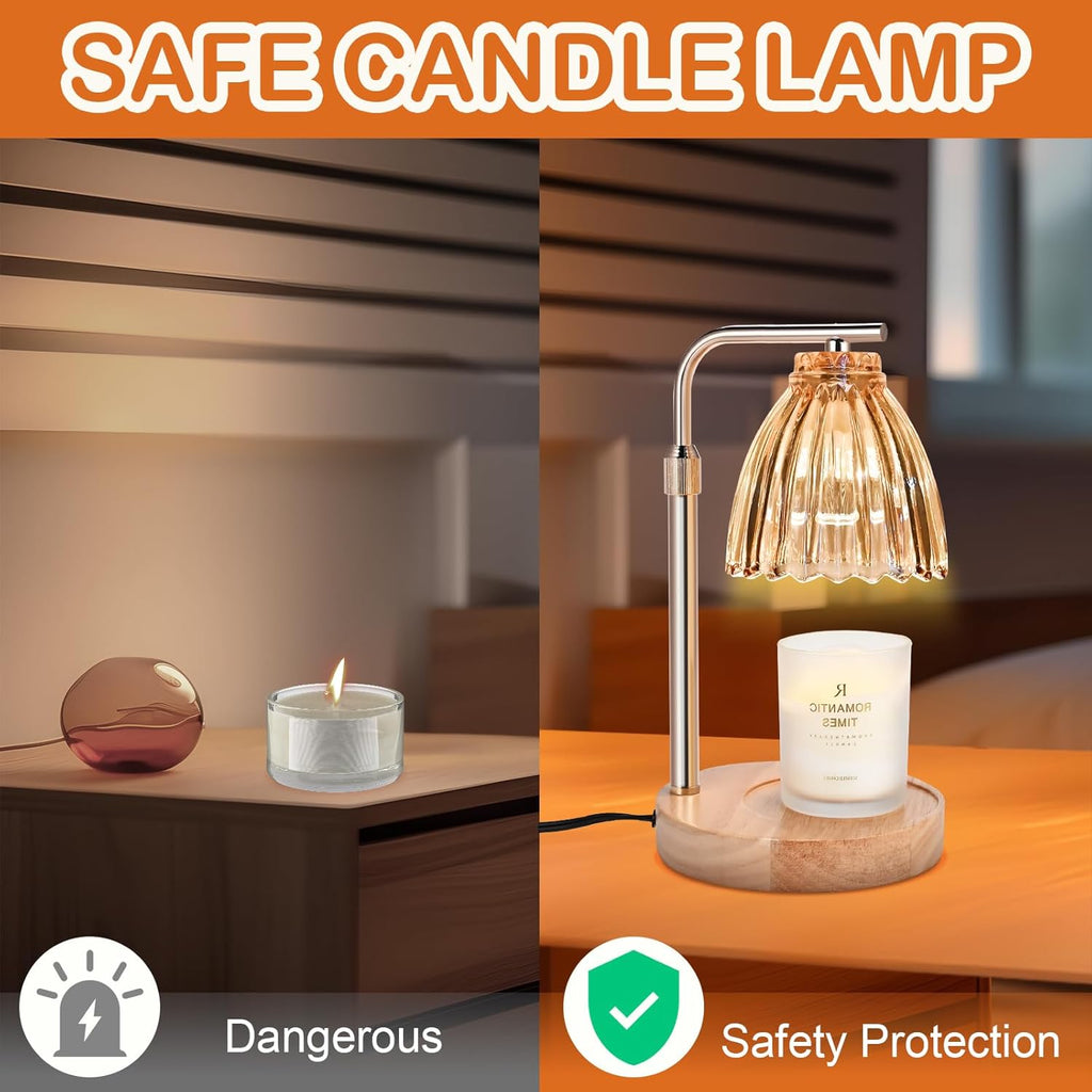 Electric Candle Warmer Lamp with Timer & Dimmer, Glass Design, Includes 2 Bulbs B376