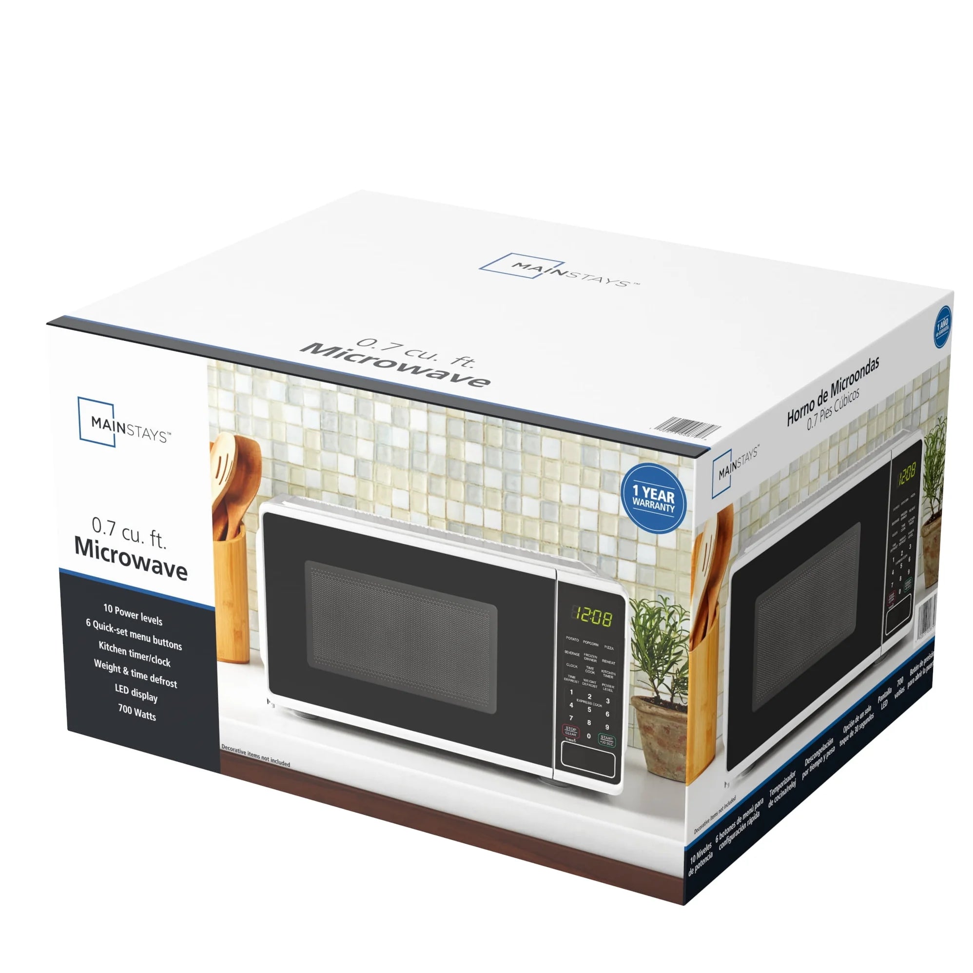 Mainstays 0.7 Cu Ft Countertop Microwave Oven, 700W, White D202