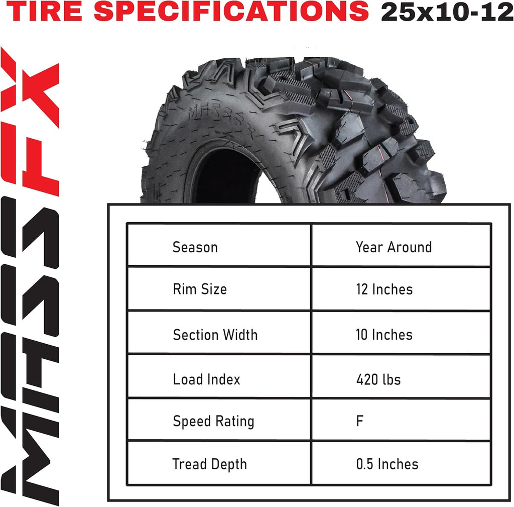 KT MASSFX 25x8-12 25x10-12 ATV UTV All-Terrain Tire Set 6 Ply R2101
