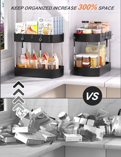 Under Sink Organizer and Storage 2 Pack for Kitchen Bathroom Cabinet, Black C8331