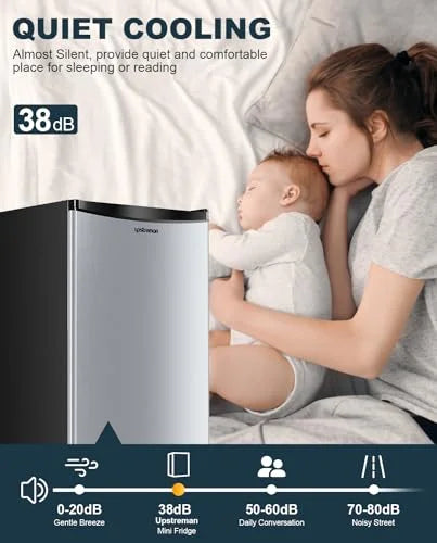 Upstreman 3.2 Cu.Ft Mini Fridge with Freezer, Stainless Steel X1754