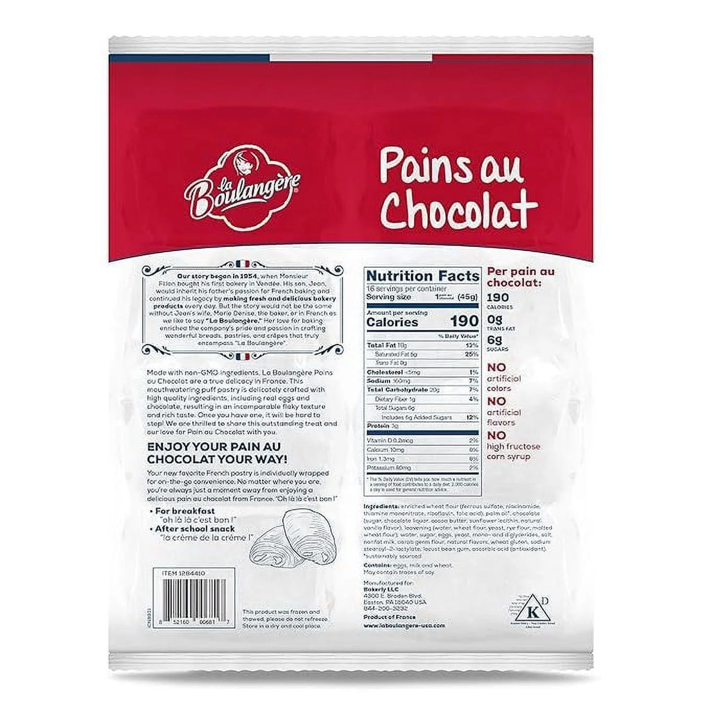 La Boulangere Pain au Chocolat Chocolate Croissants, Individually Wrapped, 16-Count (Pack of 2) W8356