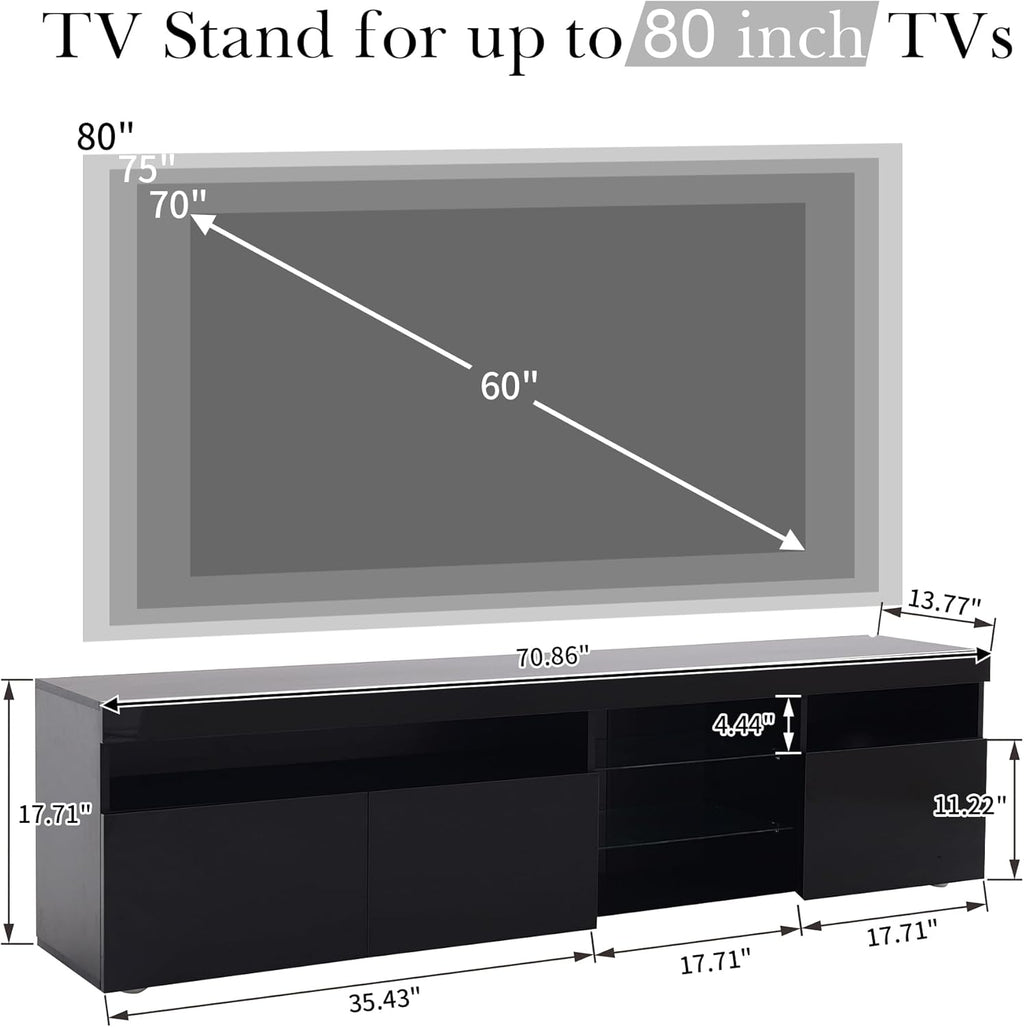 TV Stand for TVs up to 80" with LED Light, Media Console, Black Q40465